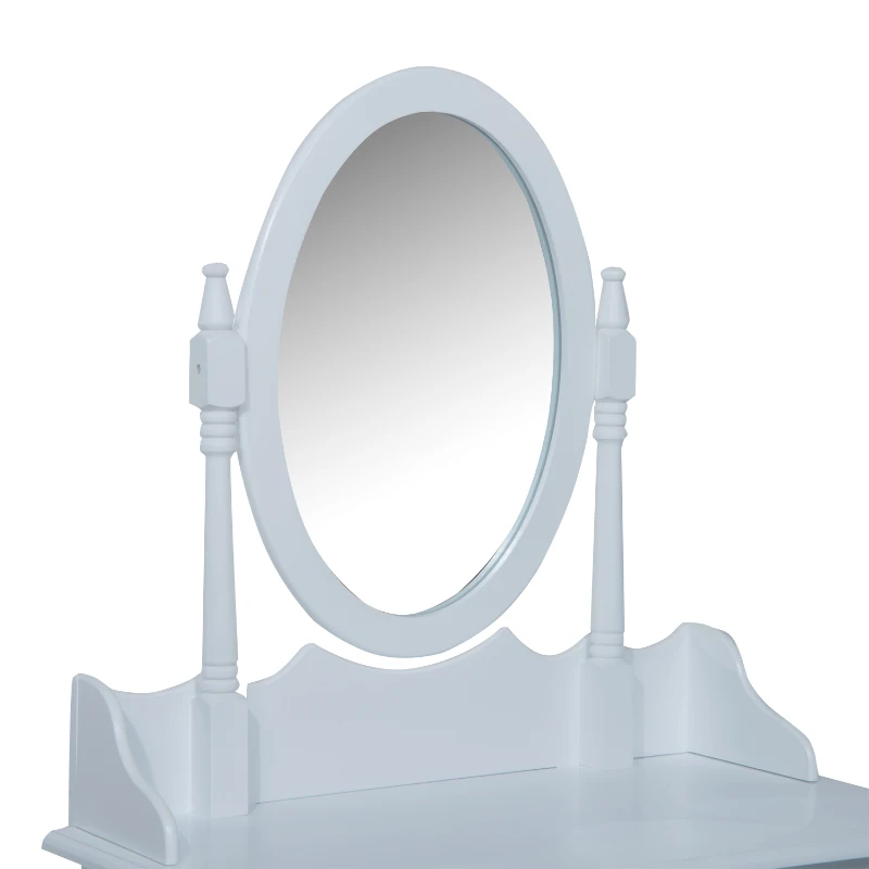 HOMCOM Wooden Dressing Table Vanity Set Makeup Shabby Chic Vintage Style Jewelry Cosmetic Storage Drawer Padded Seat w/Mirror & Stool (White)