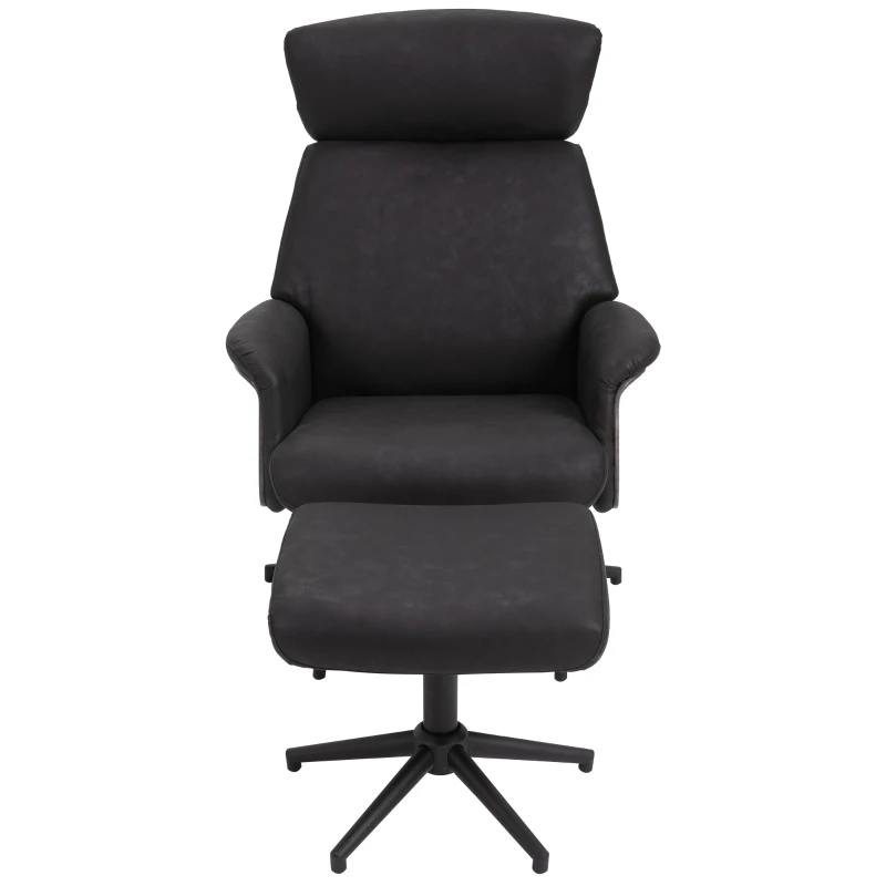 HOMCOM  Fabric Swivel Recliner Chair with footstool Metal Base Wood Armrest Black
