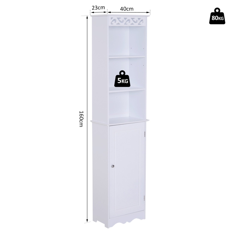 HOMCOM Bathroom Cabinet W/ Adjustable Shelves, 40L x 23W x 60Hcm-White
