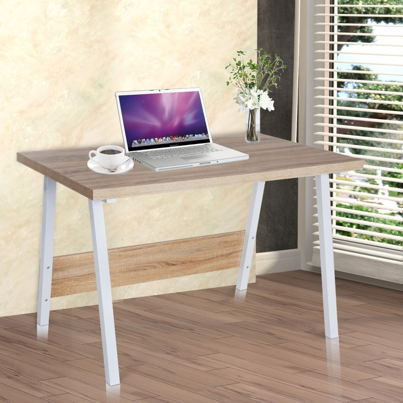 HOMCOM Computer Desks, 120Lx74Wx76H cm, MDF, Steel-Oak/White Colour