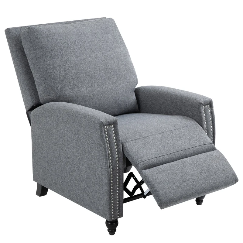 HOMCOM Recliner Armchair Fabric Single Sofa Chair w/ Footpad Light Grey 79W x 86D x 104H cm