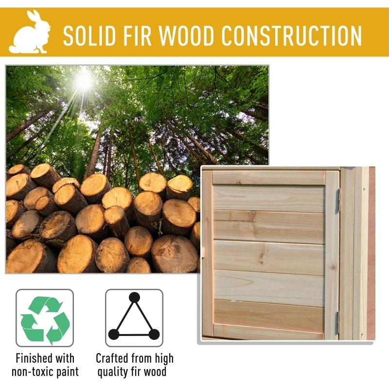 PawHut Rabbit Hutch, 98Lx54Wx100H cm, Fir Wood-Natural Wood Colour