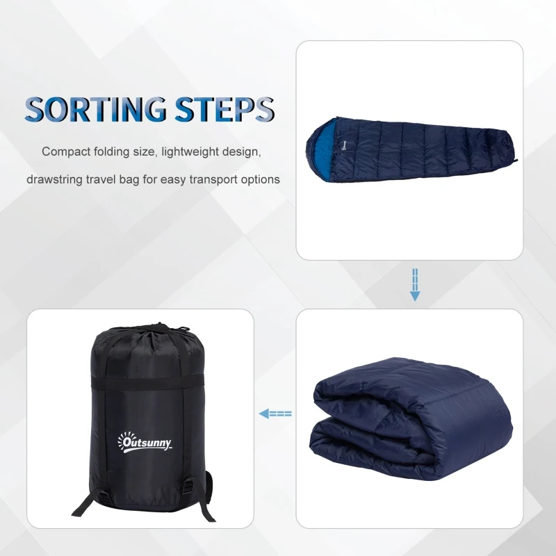 Outsunny Single Mummy Sleeping Bag Envelope Sleeping Bag 3 Season for Adults Warm Lightweight for Camping Hiking Outdoor, Blue, 210 x 75 x 5 cm