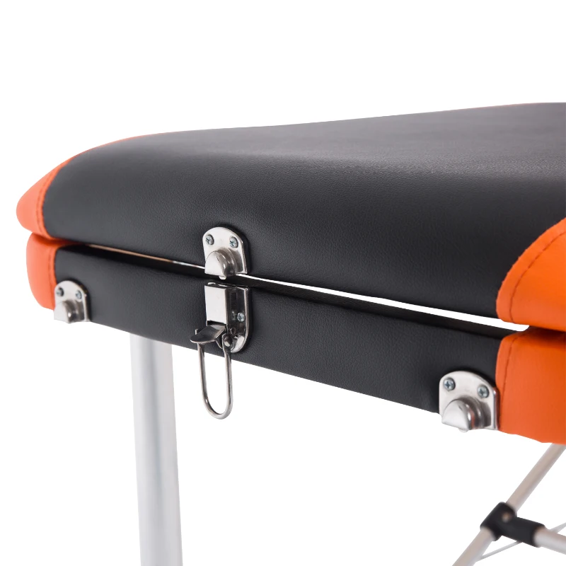 HOMCOM Folding PVC Leather Massage Table Aluminium Frame w/ Headrest Armrests Padding Handle Carry Bag Adjustable Height 3-Way Tri-Fold Salon Professional Bed Beauty Black Orange