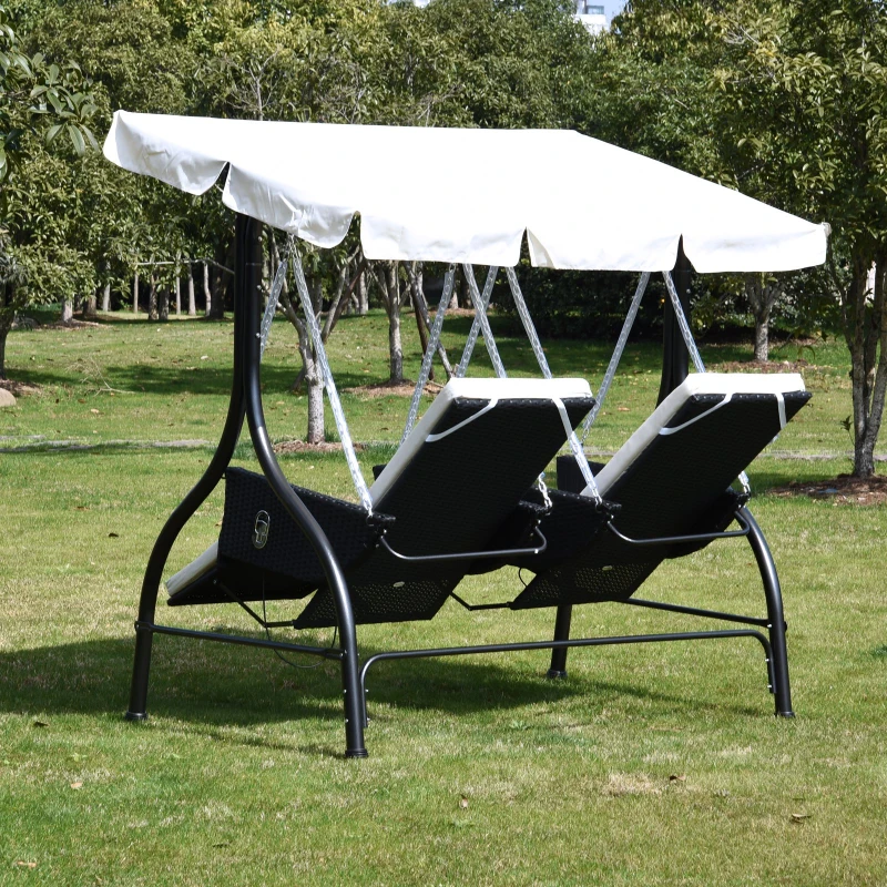 Outsunny 2 Seater Rattan Outdoor Garden Patio Swinging Hammock Furniture Chair Bench Bed Lounger - Black