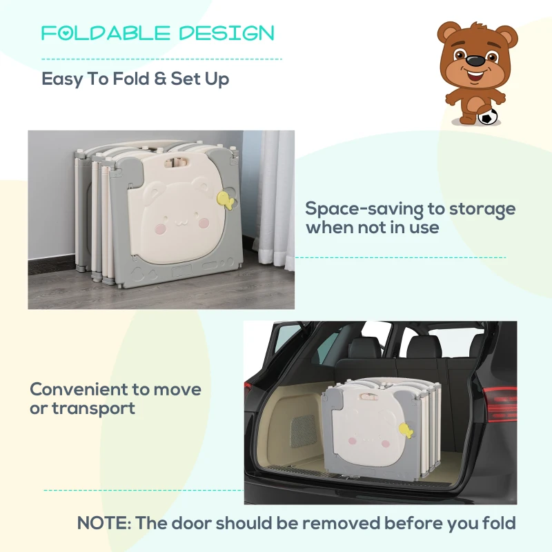 HOMCOM 12 Panel Foldable Baby Playpen Safety Play Yard Kids Activity Center Fence for Home Indoor Outdoor w/ Toys HDPE