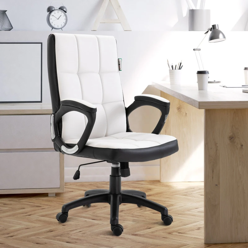 Vinsetto Office Chair Desk Computer Chair W/PU Leather Sponge Nylon, 65.5W x 69D x 109-118Hcm-White/Black