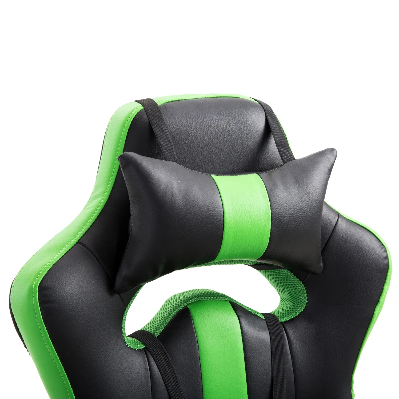 HOMCOM PU Leather Gaming Chair Racing Chair Office Swivel Recliner Ergonomic High Back Executive Seat w/ Pillow - Green