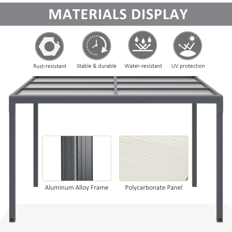 Outsunny 4 x 3(m) Outdoor Hardtop Pergola PC Roof Aluminium Gazebo Garden Sun Shelter Pavilion with Adjustable Windows, Handle