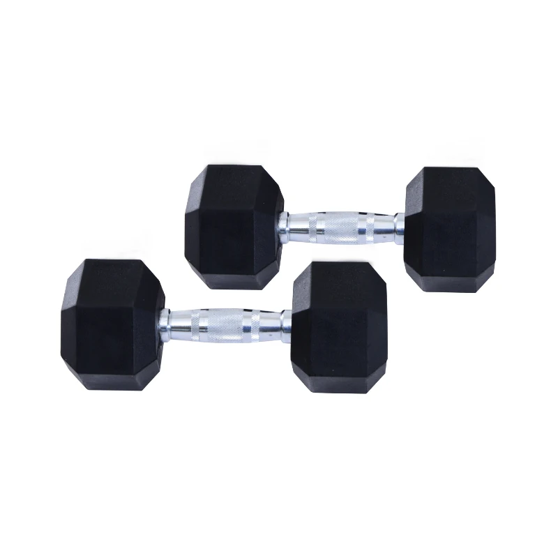 HOMCOM Rubber Dumbbell Sports Hex Weights Sets Home Gym Fitness Hexagonal Dumbbells Kit Weight Lifting Exercise (2 x 10kg)