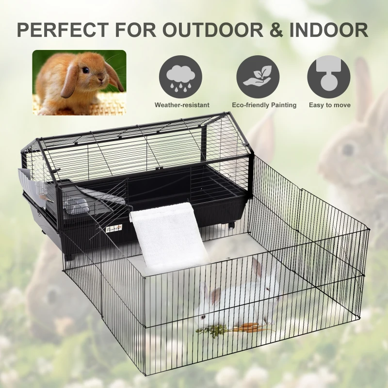 PawHut Small Animal Plastic Cage w/ Metal Wire Removable Run Fence Black