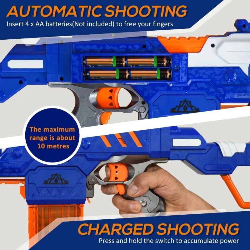HOMCOM Toy Gun Automatic Foam Blaster Shooter with 20 Soft EVA Refill Darts Automatic Foam Blaster Gun Shooter Continuous Shot Magazine Shooting Target Board Shooting Game for Boys & Girls 8-12 Years