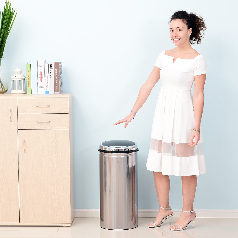HOMCOM 42 L Stainless Steel Sensor Trash Can W/ Bucket-Chrome