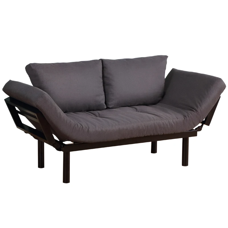 HOMCOM Convertible 3-Position Sofa Bed Couch Chaise Lounge w/ 5-Position Armrest Pillows 80x166cm Black