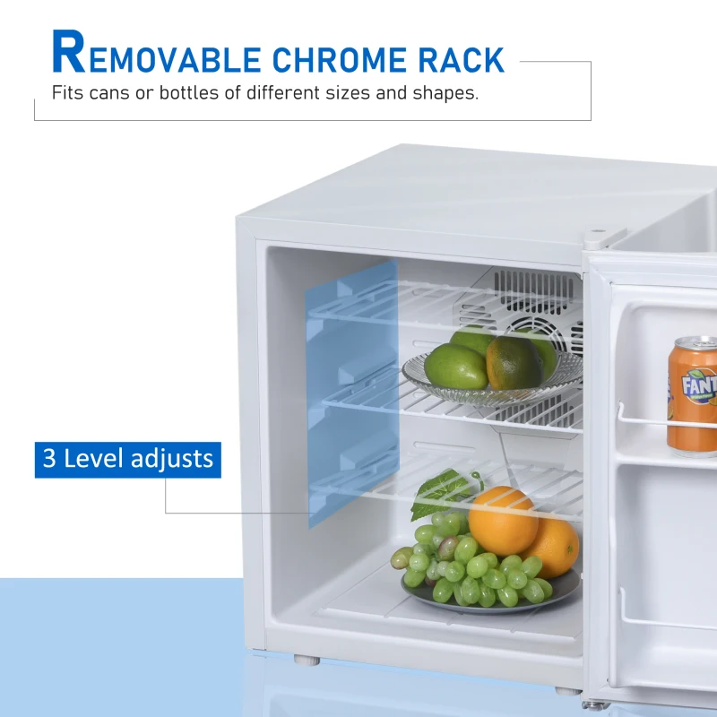 HOMCOM Freestanding Beverage Fridge and Cooler with Movable Chrome Rack Extra Storage Shelf, Hold up to 40 Cans, for Beer Soda Water Cola, Home Office, White
