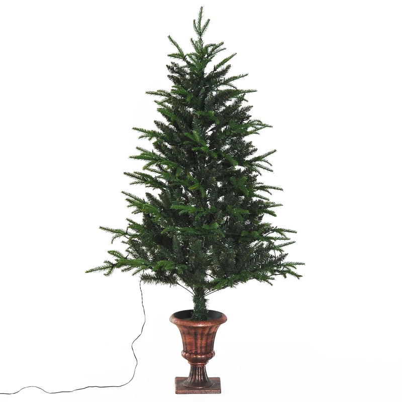 HOMCOM 5FT Artificial Christmas Tree W/Vase Base, W/LED Lights-Green
