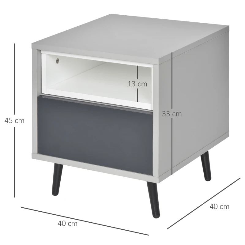 HOMCOM 2-Tier Bedside Table Storage Cabinet w/ Removable Shelf Metal Legs Drawer Versatile Storage Organiser Stand Study Bedroom Living Room