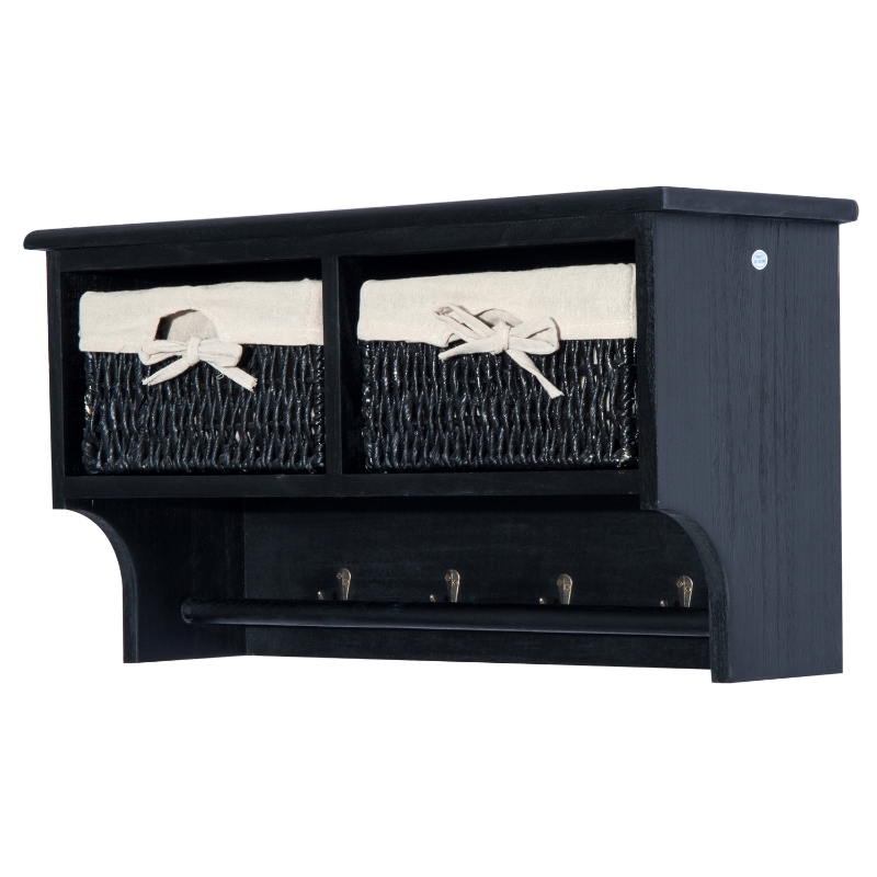 HOMCOM Wall Mounted Cabinet Hallway Storage Unit Shelf w/Wicker