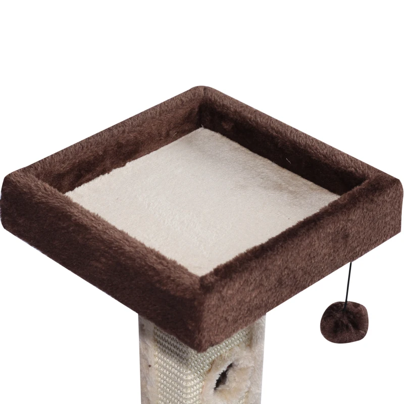 PawHut Cat Tree, Plush, 35Lx 35Wx60.5H cm-Beige/Coffee