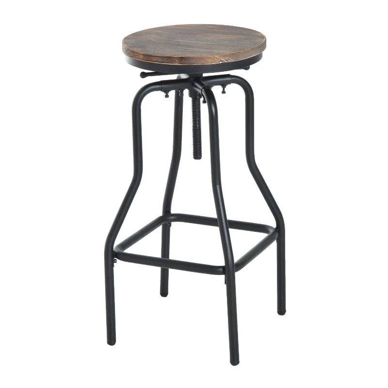 HOMCOM Vintage Industrial Bar Stool Height Adjustable Swivel Chair Metal Foot and Wood Surface (TypeB)
