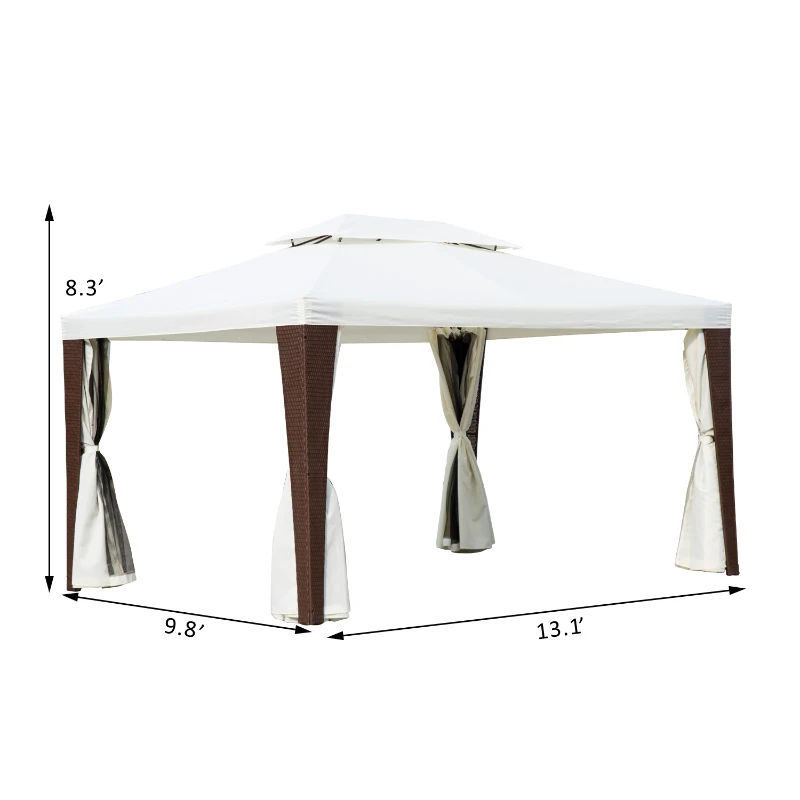 Outsunny Rattan Gazebo Tent, 3x4 m-Light Coffee