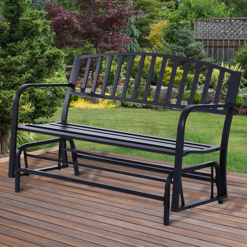 Outsunny Metal Rocking Bench, 127Wx 66Dx 90.5H cmBlack