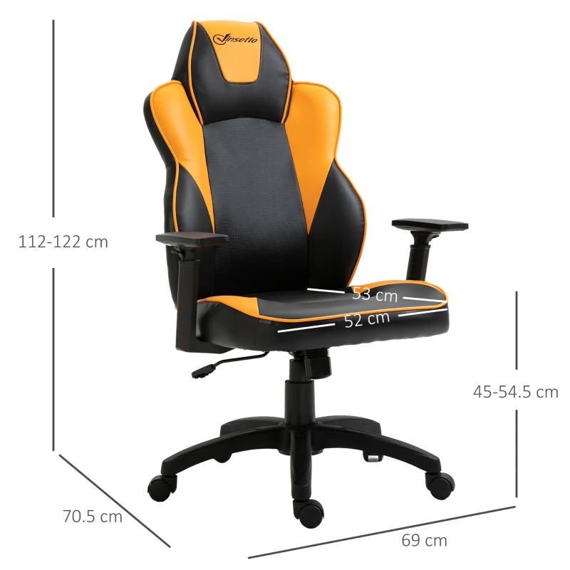 Vinsetto PU Leather Office Swivel Chair w/ Orange Panels Padding High Back Adjustable Height Armrests Wheels Home Gaming Seat Black