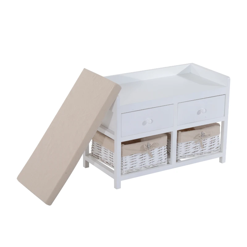 HOMCOM 2 Drawer Baskets Storage Unit Bench-White