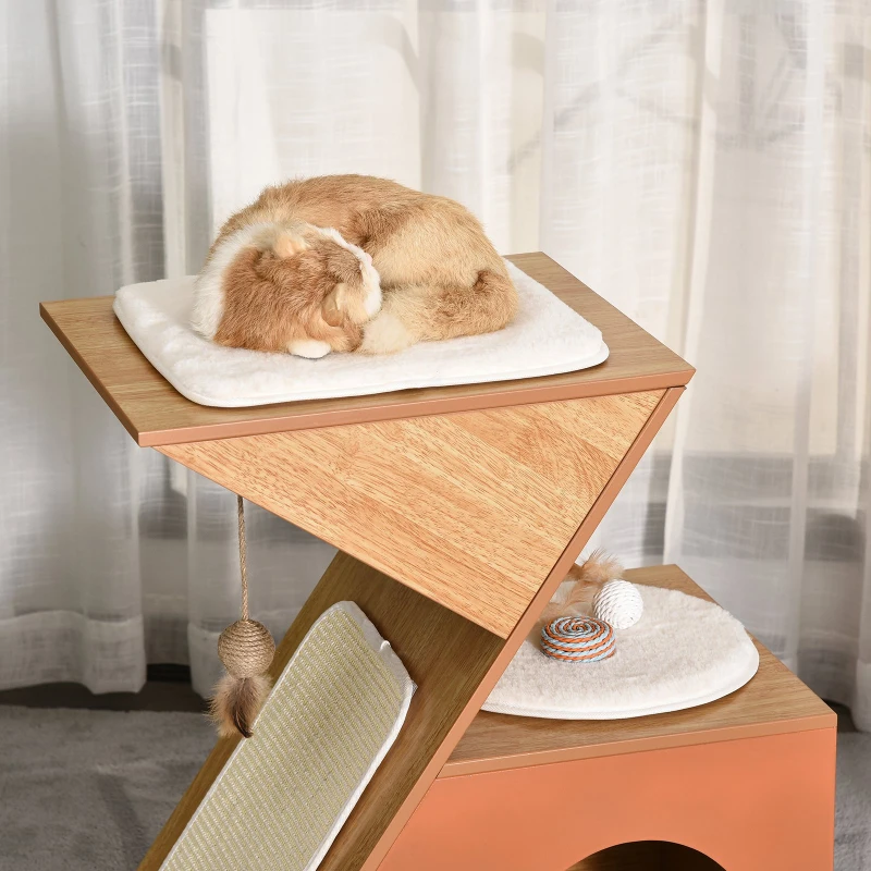 PawHut Cats Z-Shaped MDF House w/ Scratching Strip Orange