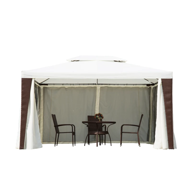 Outsunny Rattan Gazebo Tent, 3x4 m-Light Coffee