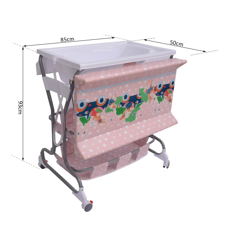 HOMCOM Baby Bath/Changing Table W/ Tub-Pink