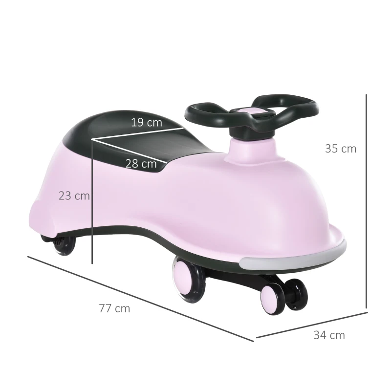 HOMCOM Toddlers Ride on Car Wiggle Car LED Flashing Wheels Dolphin Swing Car for 2-4 Years Pink