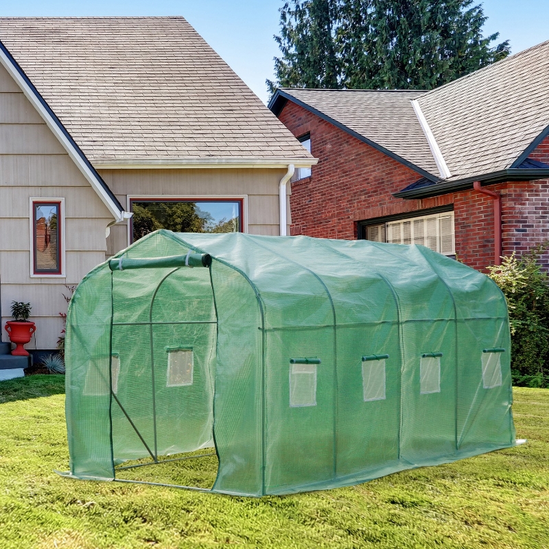 Outsunny 4x2 m Polytunnel Walk-in Greenhouse-Green