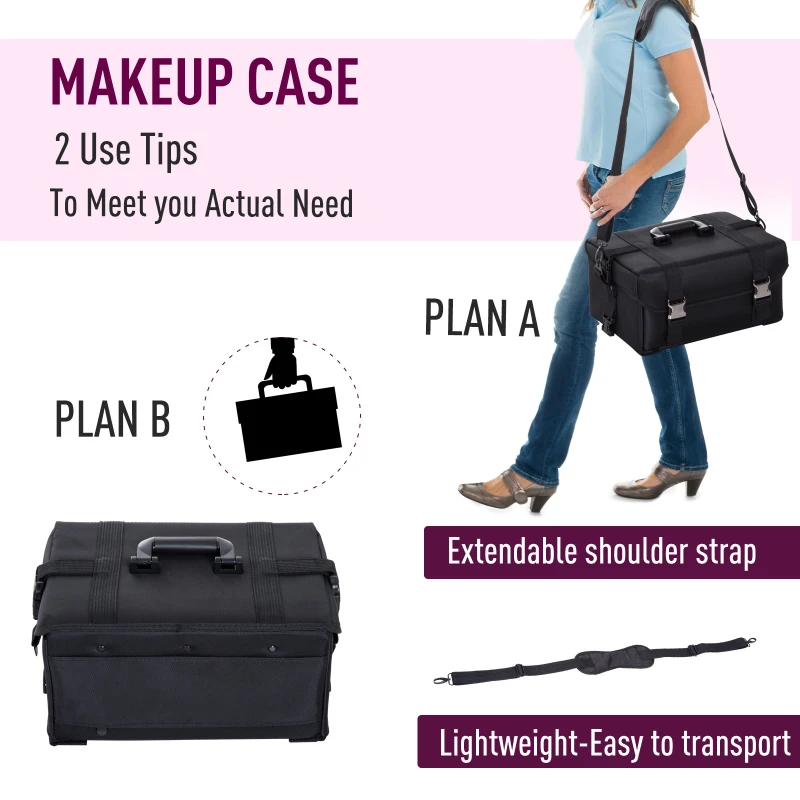 HOMCOM Make-up Bag 2-in-1, 40Lx30Dx72.5H cm-Black