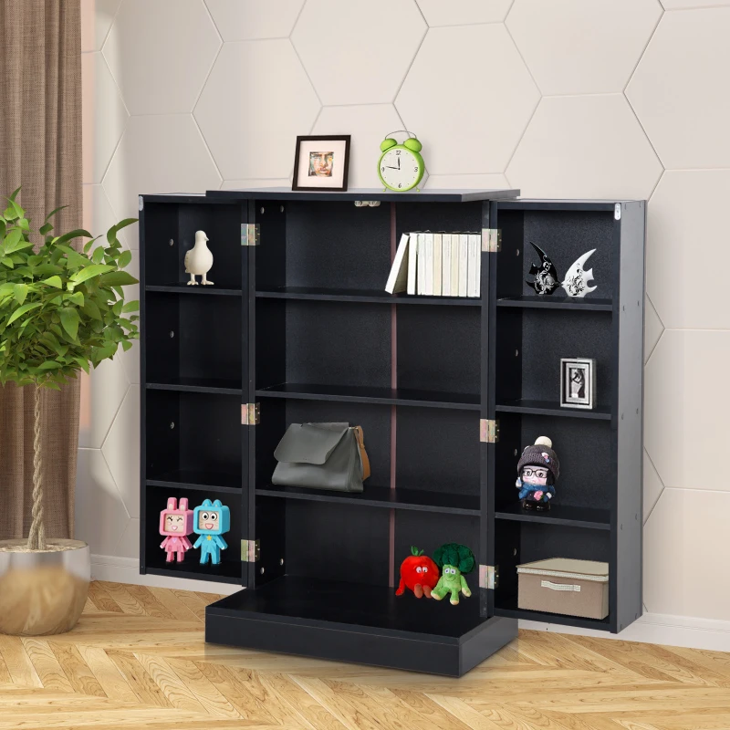 HOMCOM Bookcase, 4-Tier W/2 Doors, Adjustable-Black