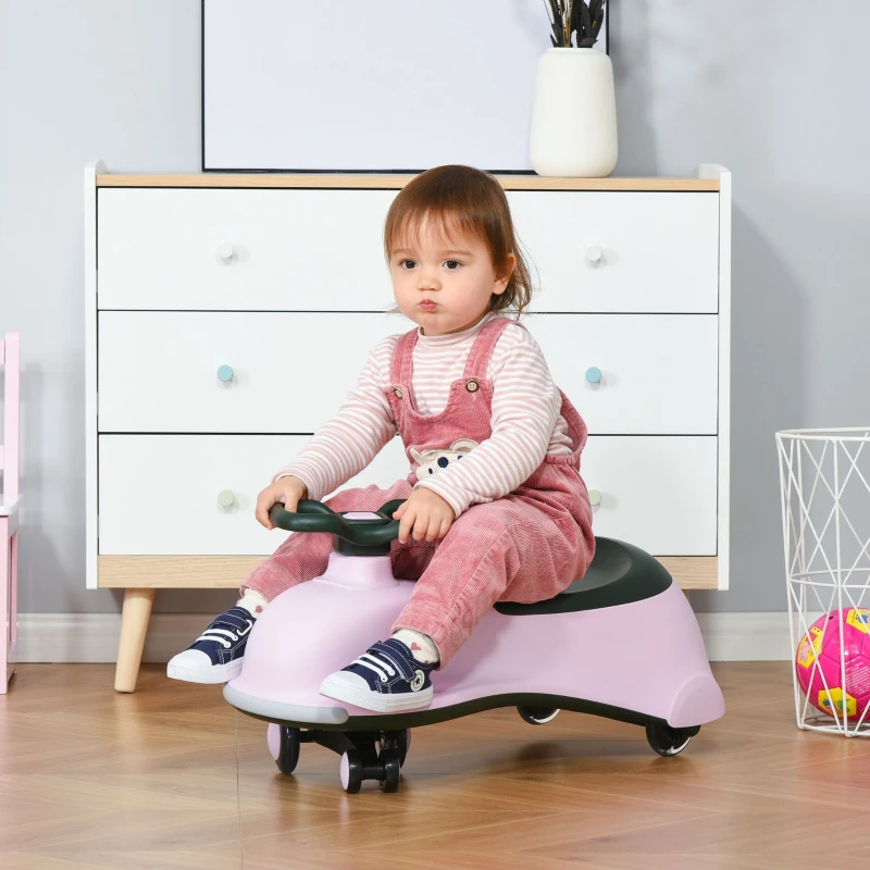 HOMCOM Toddlers Ride on Car Wiggle Car LED Flashing Wheels Dolphin Swing Car for 2-4 Years Pink