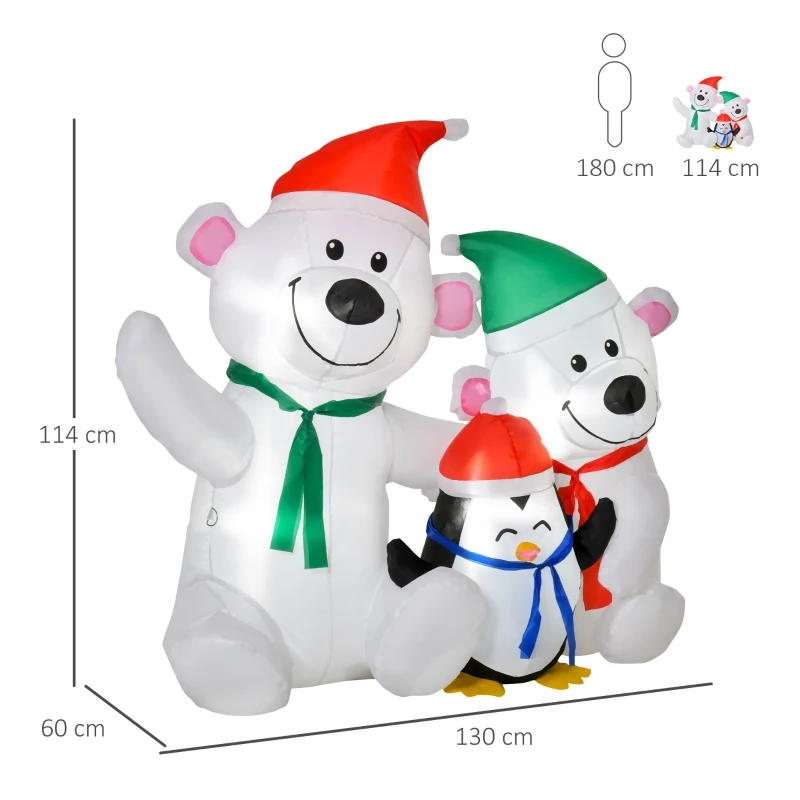 HOMCOM 4ft Christmas Inflatable Decoration with Two Bears and Penguin Light Up Outdoor Blow Up Decorations Xmas Decor for Holiday Party Garden