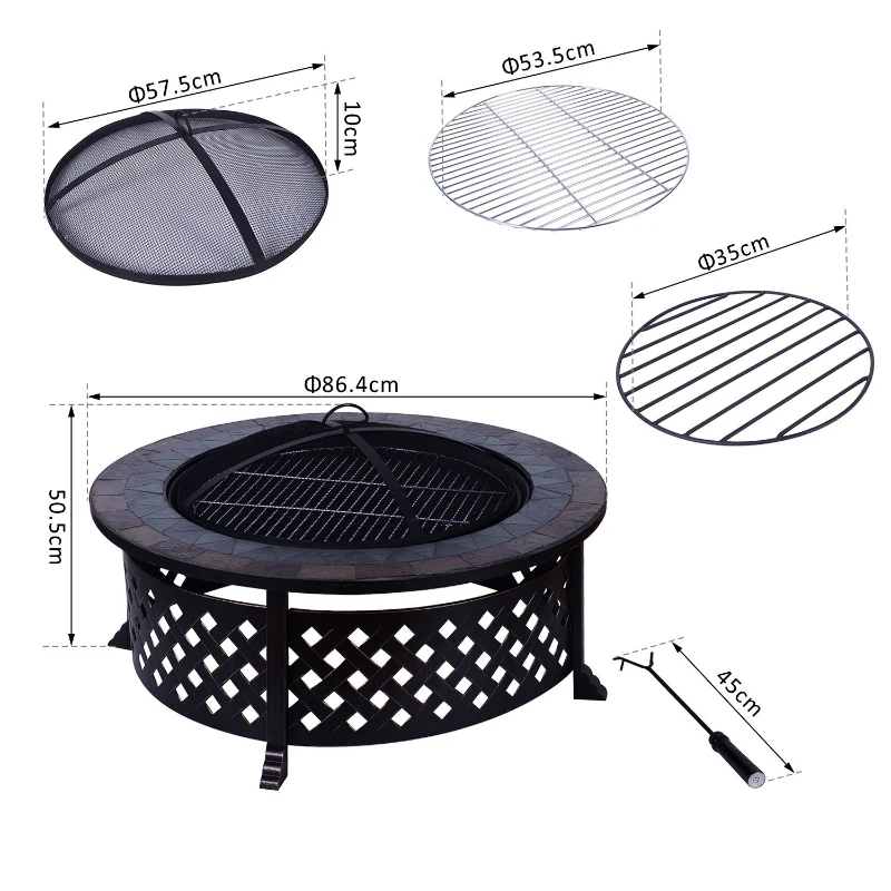 Outsunny Round Outdoor Garden Metal Fire Pit-Black