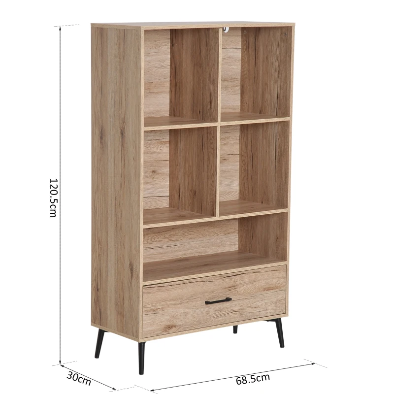 HOMCOM Bookcase, 68.5Lx30Wx120.5H cm-Oak Wood Colour