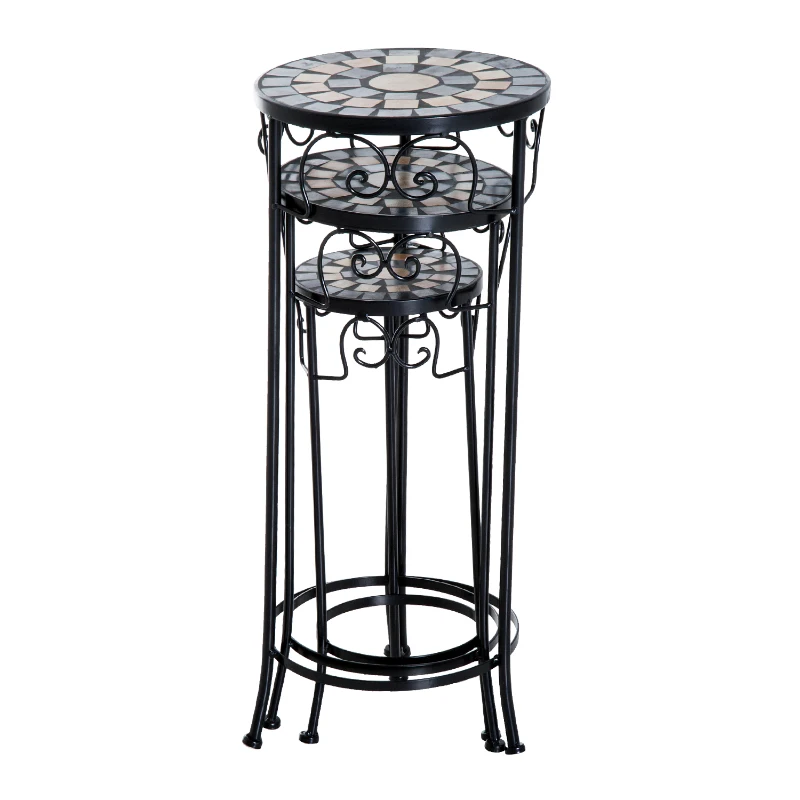 Outsunny Set of 3 Pcs Plant Stand-Black