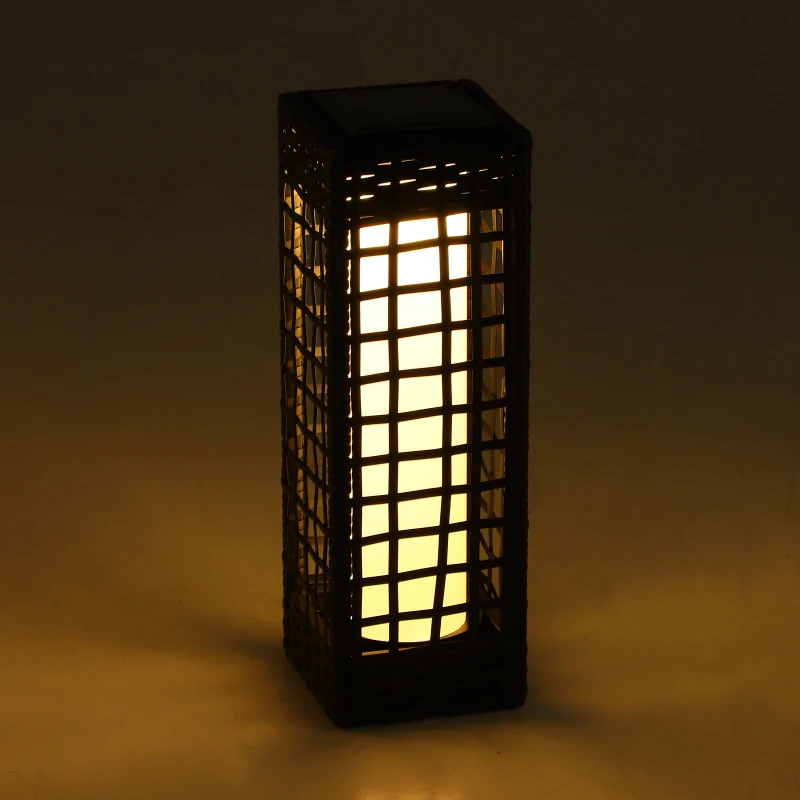 Outsunny Rattan LED Solar Power Lamp, 17Lx17Wx48H cm, PE, Steel-Coffee