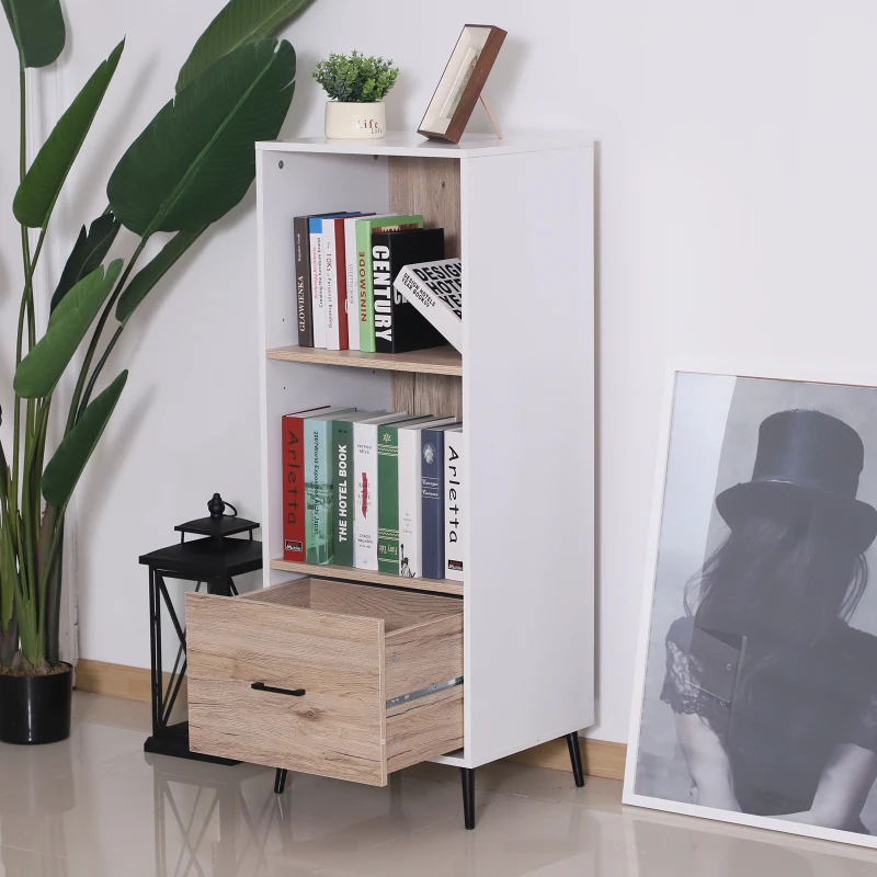 HOMCOM 3-tier Scandinavian Style Storage Cabinet, 48Wx40Dx123H cm-White/ Oak Colour