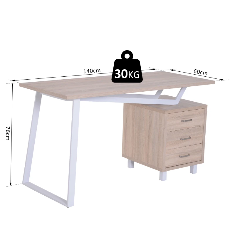 HOMCOM Computer Desk, 140Lx60Wx76H cm-White Oak Colour