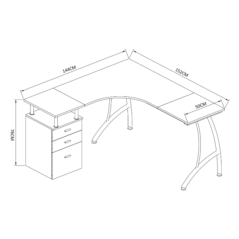 Homcom Bureau Informatique d'Angle Noir 255,5 x 94 x 31 cm