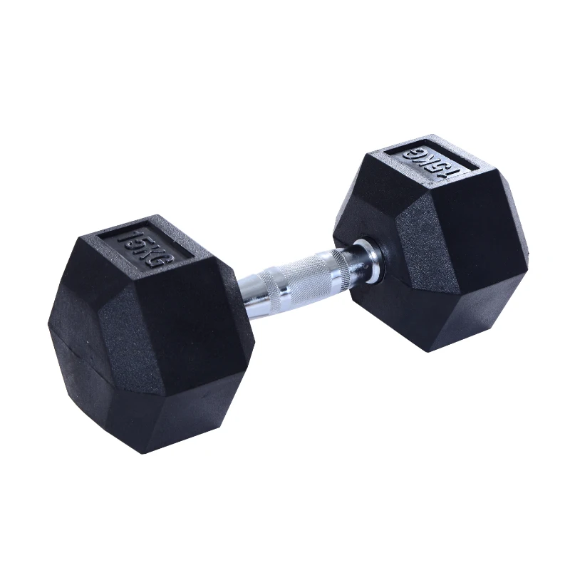 HOMCOM Rubber Dumbbell Weights Body Power Hex Home Gym Exercise Workout Fitness Training Lifting (15kg) Sold As Single
