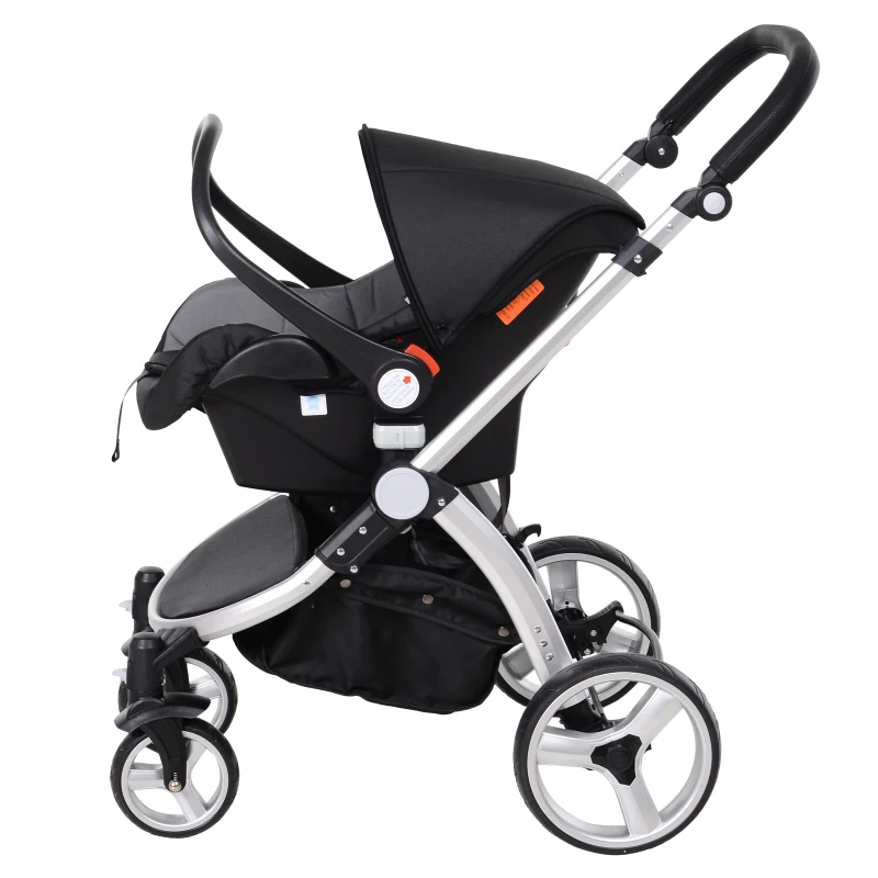 HOMCOM 3-in-1 Travel System Lightweight Versatile Stroller Easy Infant Car Seat Transfer Storage Basket Travel Stroller Grey