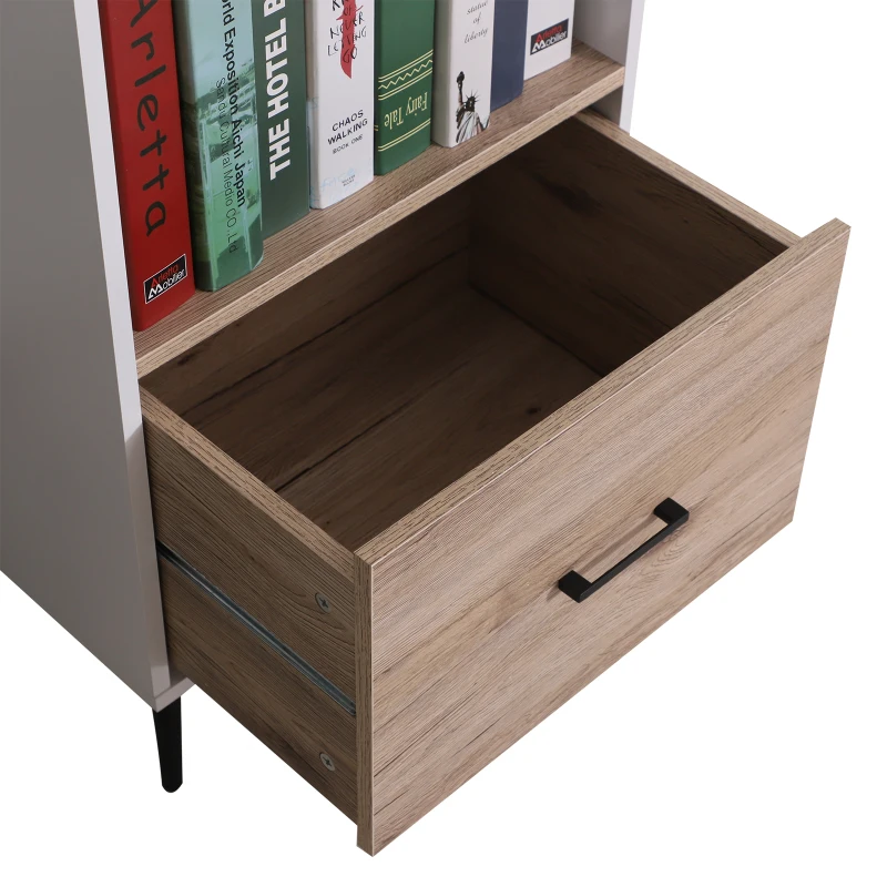 HOMCOM 3-tier Scandinavian Style Storage Cabinet, 48Wx40Dx123H cm-White/ Oak Colour