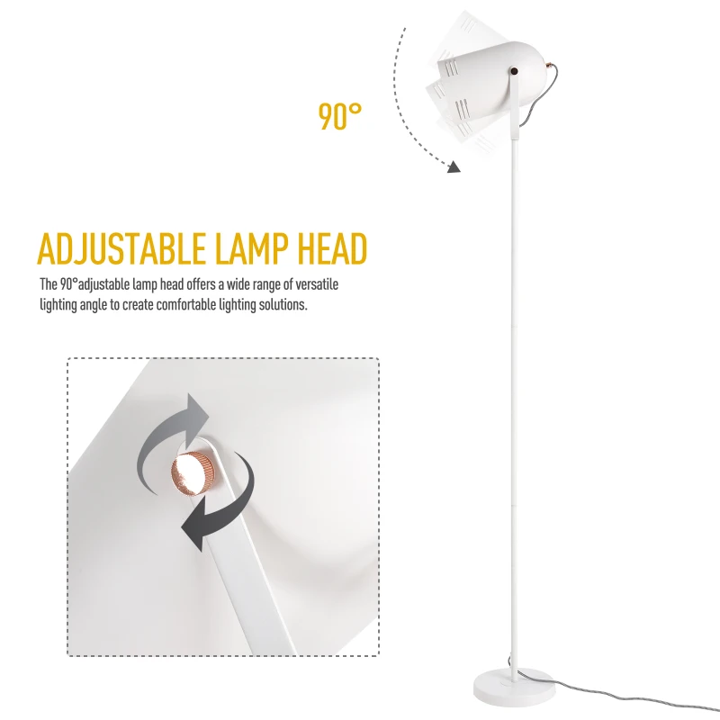 HOMCOM Metal Tall Free-Standing Spotlight Lamp w/ Adjustable Shade Angle White