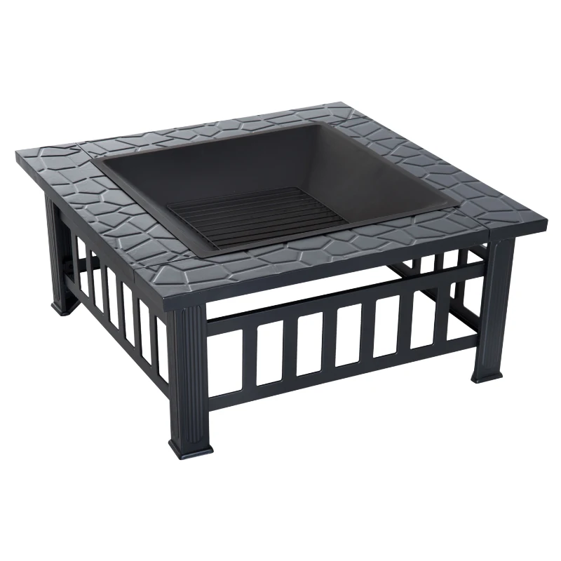 Outsunny Fire Pit, Square Shape-Black