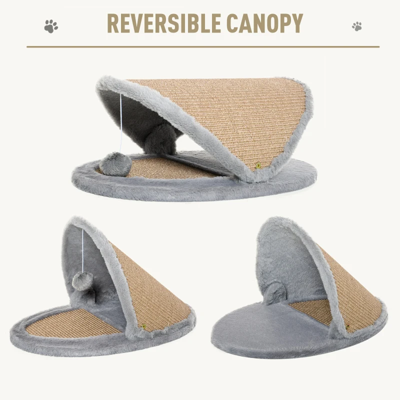 PawHut Cat House Kitten Bed Pet Furniture with Sisal Scratching Area Soft Plush for Rest and Play, Grey and Brown